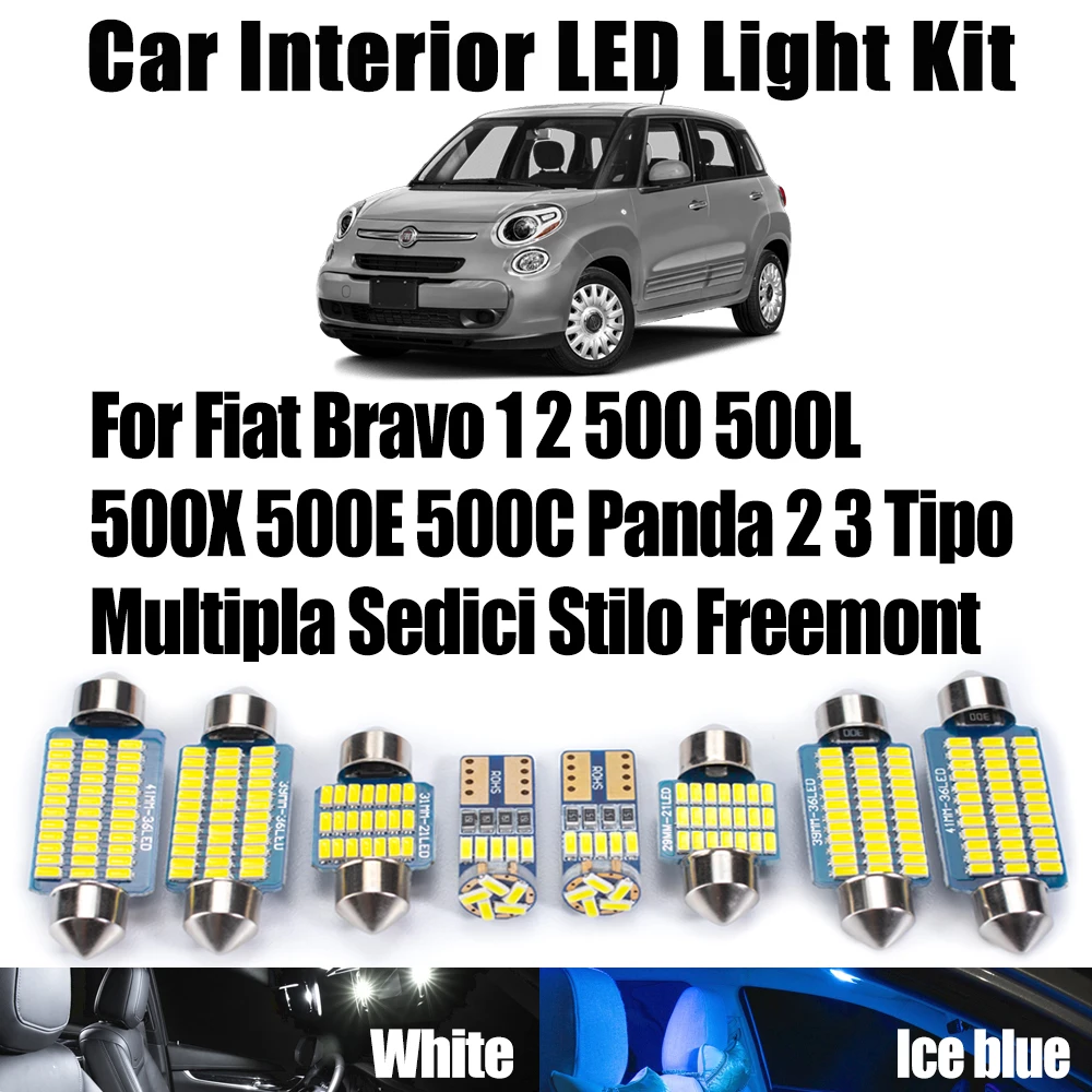 Car LED Interior Dome Light Kit For Fiat Bravo 1 2 500 500L 500X 500E 500C Panda 2 3 Tipo Freemont Multipla Sedici Stilo Canbus