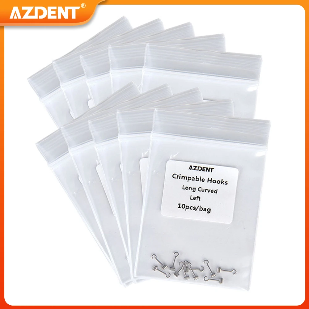 

10 Packs AZDENT Dental Orthodontic Crimpable Hooks Extended Traction Hook Long Curved Left Right 10pcs/Pack