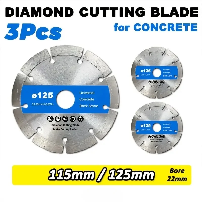 3pcs of 115/125 Mm Diamond Saw Blades, Suitable for Cutting Concrete, Granite, Stone, Bricks, Building Materials, Natural Stone,