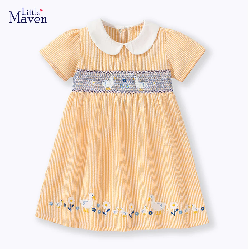 Little maven Baby Girls Dress Animal Duck Appliques Children\'s Clothing for Kids Clothes Summer Girls Party Dresses