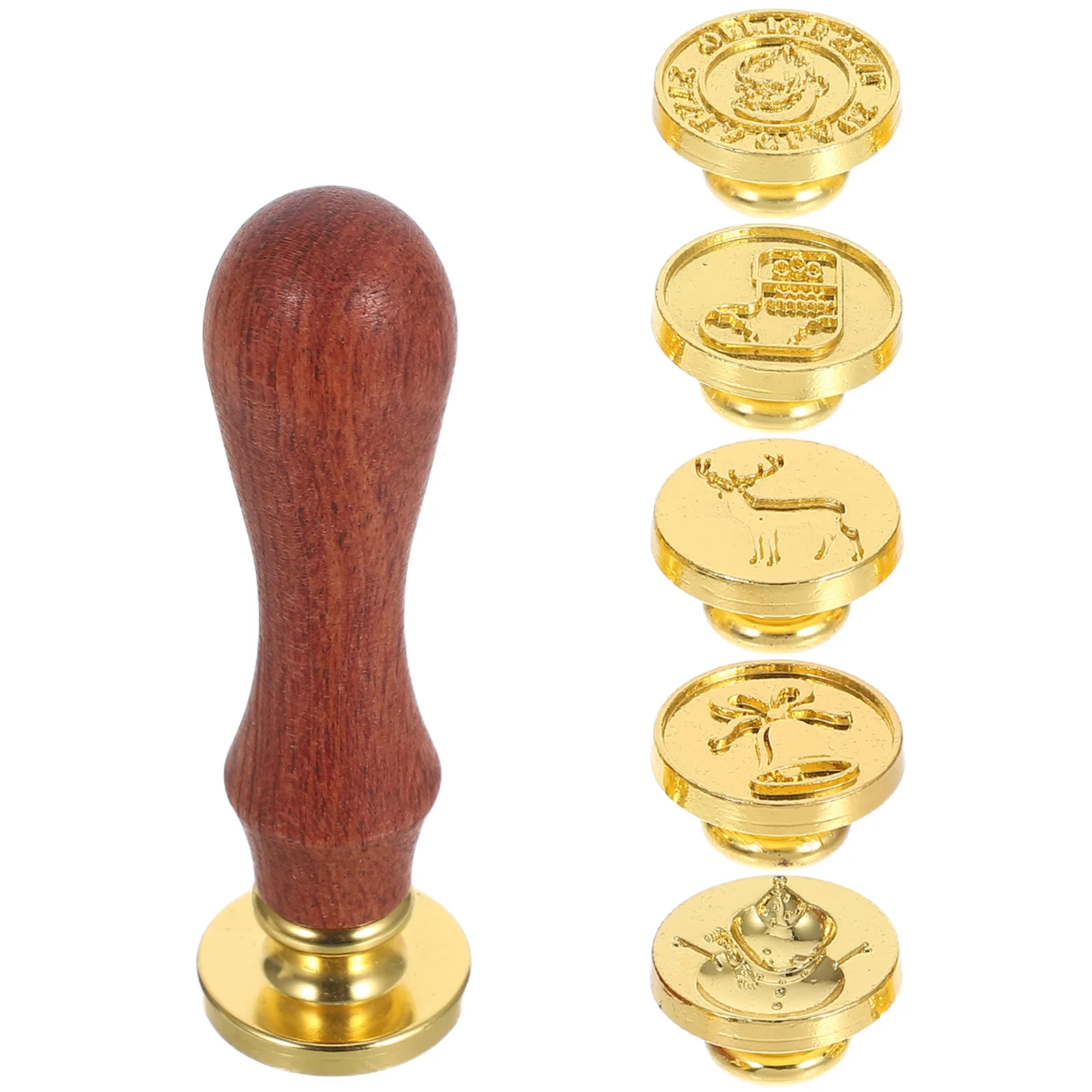 1Set Retro Wax Seal Kit Alloy Heads Wooden Handle Christmas Sealing Kit Invitations Handmade Envelope