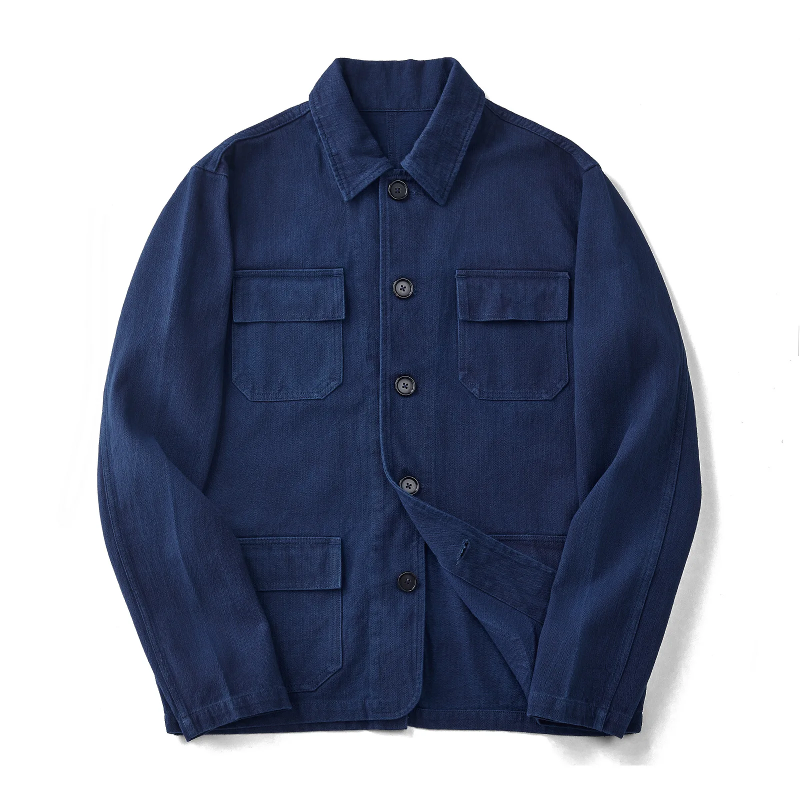310gsm 100% Cotton Handmade Autumn Winter Indigo Botanical-Dyed Jacket Amekaji Vintage Washed Herringbone French Workwear Style