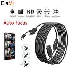 Auto Focus Endoscope 12MM 5MP Cameras Borescope For Car Pipe Inspection 1080p Mini Camera 4 Led Cables For Android And PC