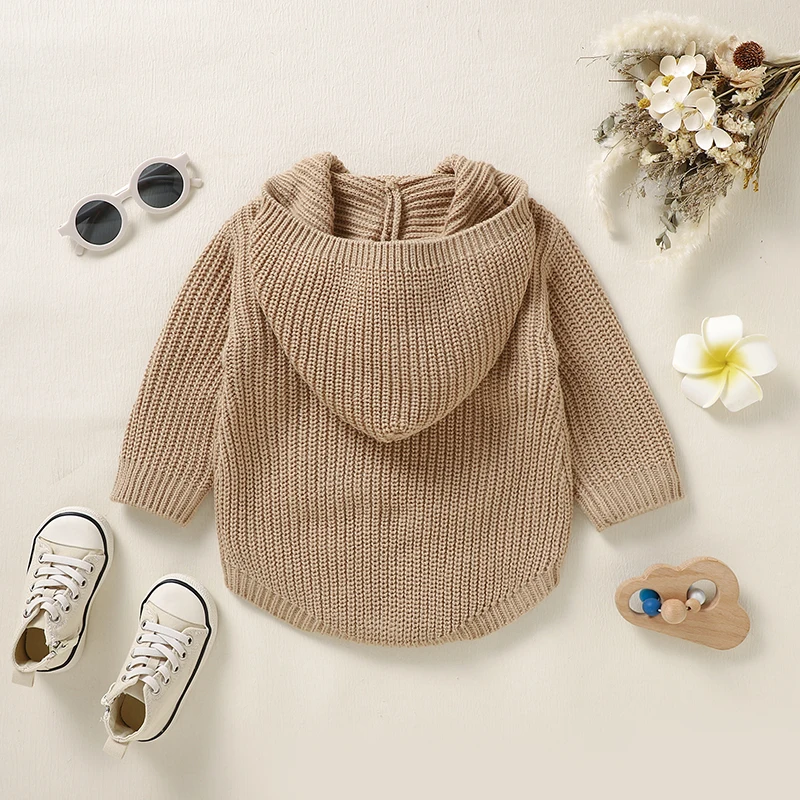 Winter Baby Bodysuits Knitted Autumn Solid Brown Long Sleeve Newborn Boys Girls Onesie Coverall One Piece Infant Toddler Clothes