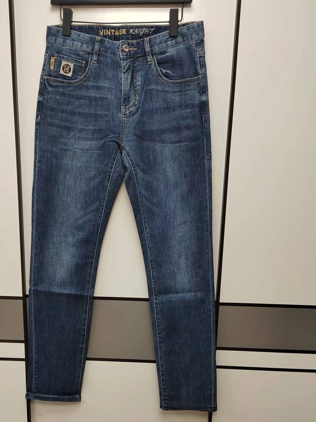 

Мужские джинсы Retro Waed Slim Fit оригинального цвета, весенне-осенние, универсальные, со средней посадкой, с вышивкой, длинные брюки, модные повседневные джинсы