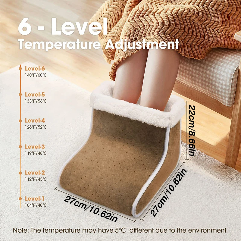 Electric Heater Foot Warmer，Plug-in Electric Foot Warmer Heating Pad，6-Level Heating Foot Boots for men and women，Energy Saving