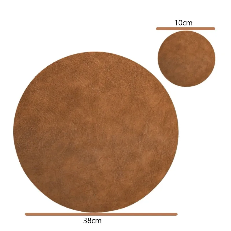 1/4/6sets Cowhide Pattern Place Mats Round Placemats and Coasters Set Faux Leather Placemats Wipeable Non-Slip Gift Table Mats