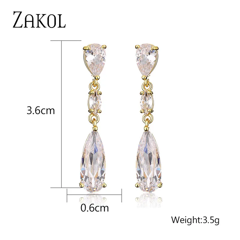 ZAKOL Classic Luxury Water Drop Cubic Zirconia Dangle Earrings for Women Female Shiny CZ  Bride Wedding Jwellery FSEP2982