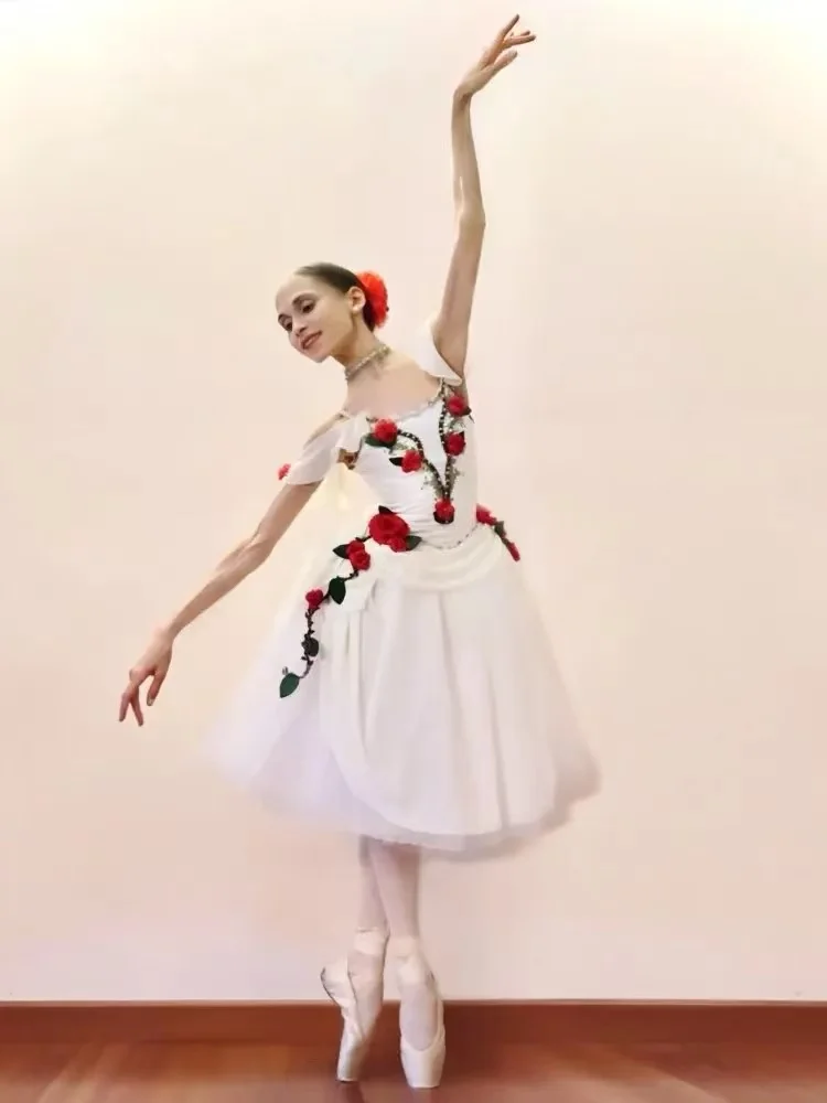 Qiwu High end Ballet Performance Dress Flower God Professional Edition Open Button Long Dress