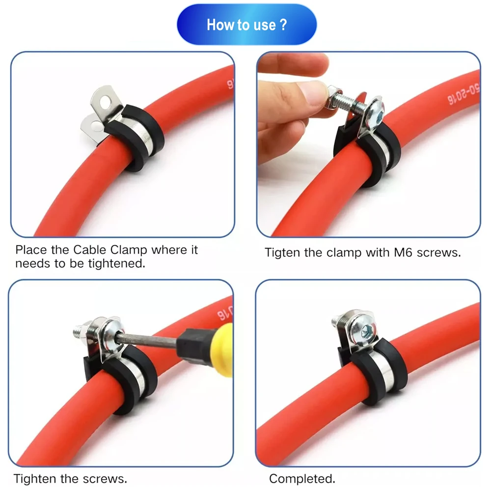 

50Pcs 3/8" pipe hose clamp Pipe clips Stainless Steel Clamp For OD 9.52mm Rubber Lined P Clips R-type Pipe Clamp Cable Mounting