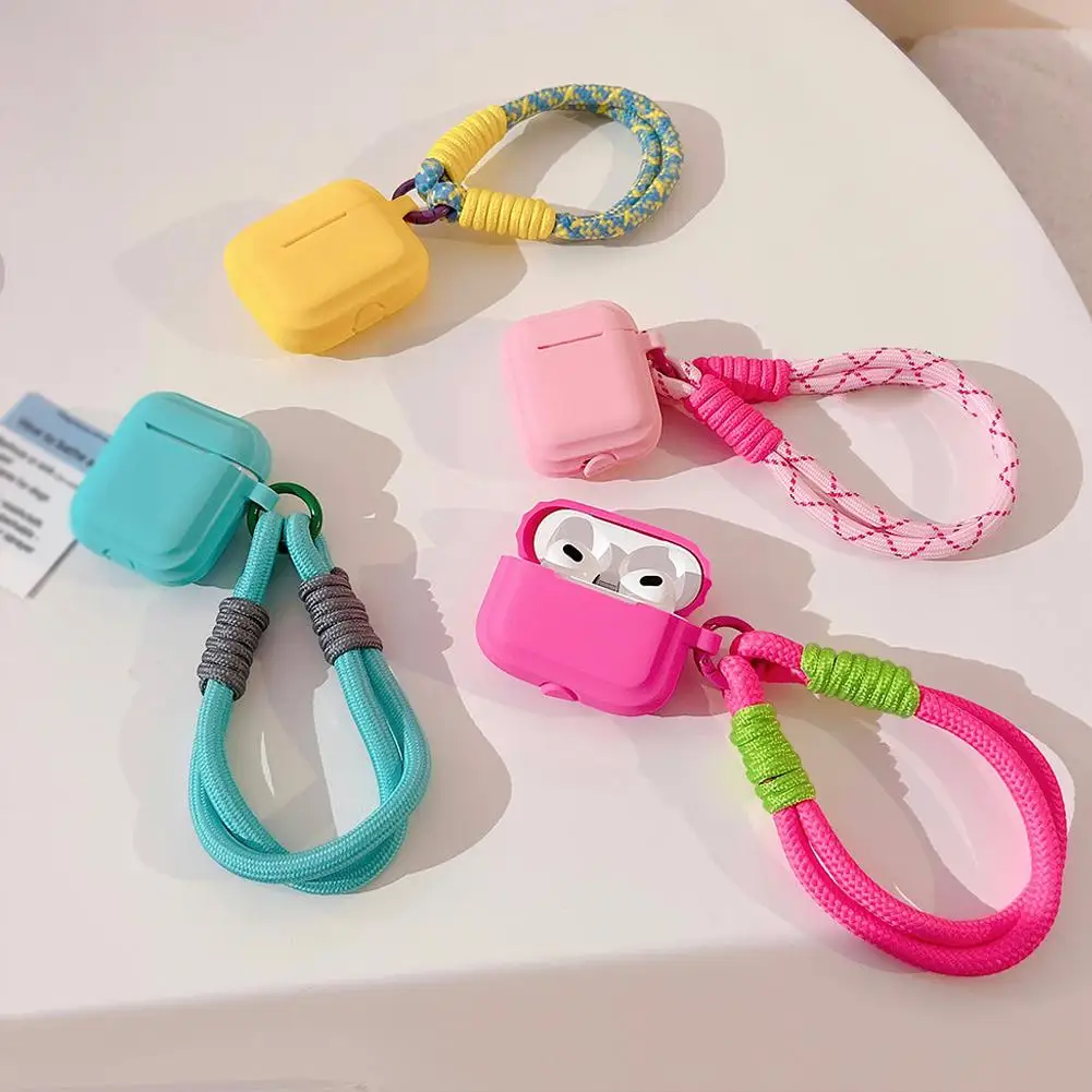 حافظة واقية لـ Airpods 4 ، غطاء حماية من السقوط من السيليكون بحبل قصير للنساء والرجال ، ألوان متباينة ، مراهقين ،