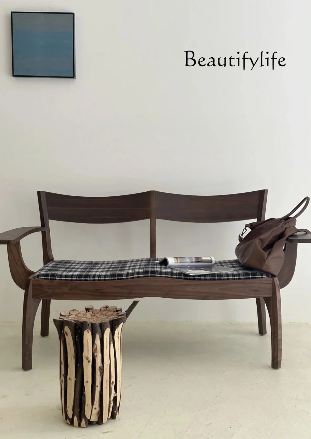 

muebles para hogar New Mid-Ancient Double-Seat Lounge Chair Black Walnut Color Couch Nordic Retro Creative Double Sofa