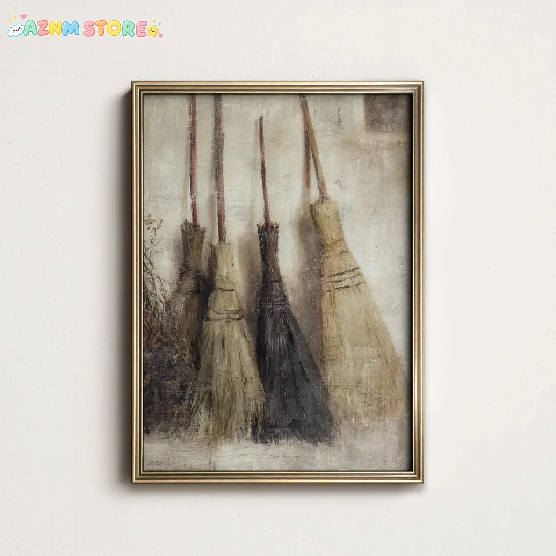 2027,  1pc, Wall Art, Vintage Poster, Country Witch Broom Art Print, Fashionable Horse Racing Canvas Painting, Bedroom Decora