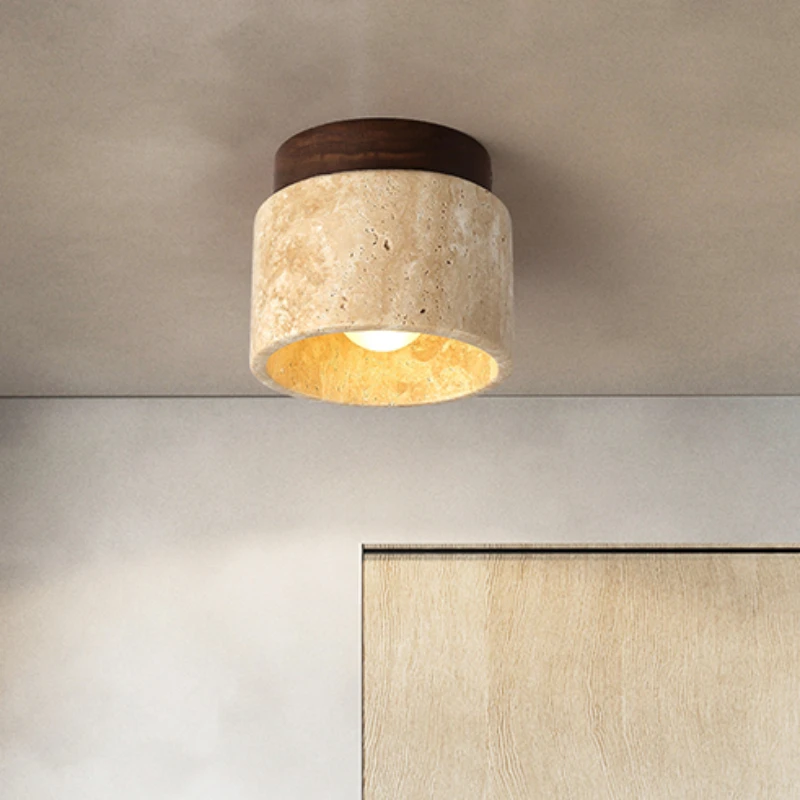 Led Ceiling Lamp Surface Mounted Downlight Japanese Style Stone Wood Light Round 110V220V For Living Room Corridor Porch Balcony