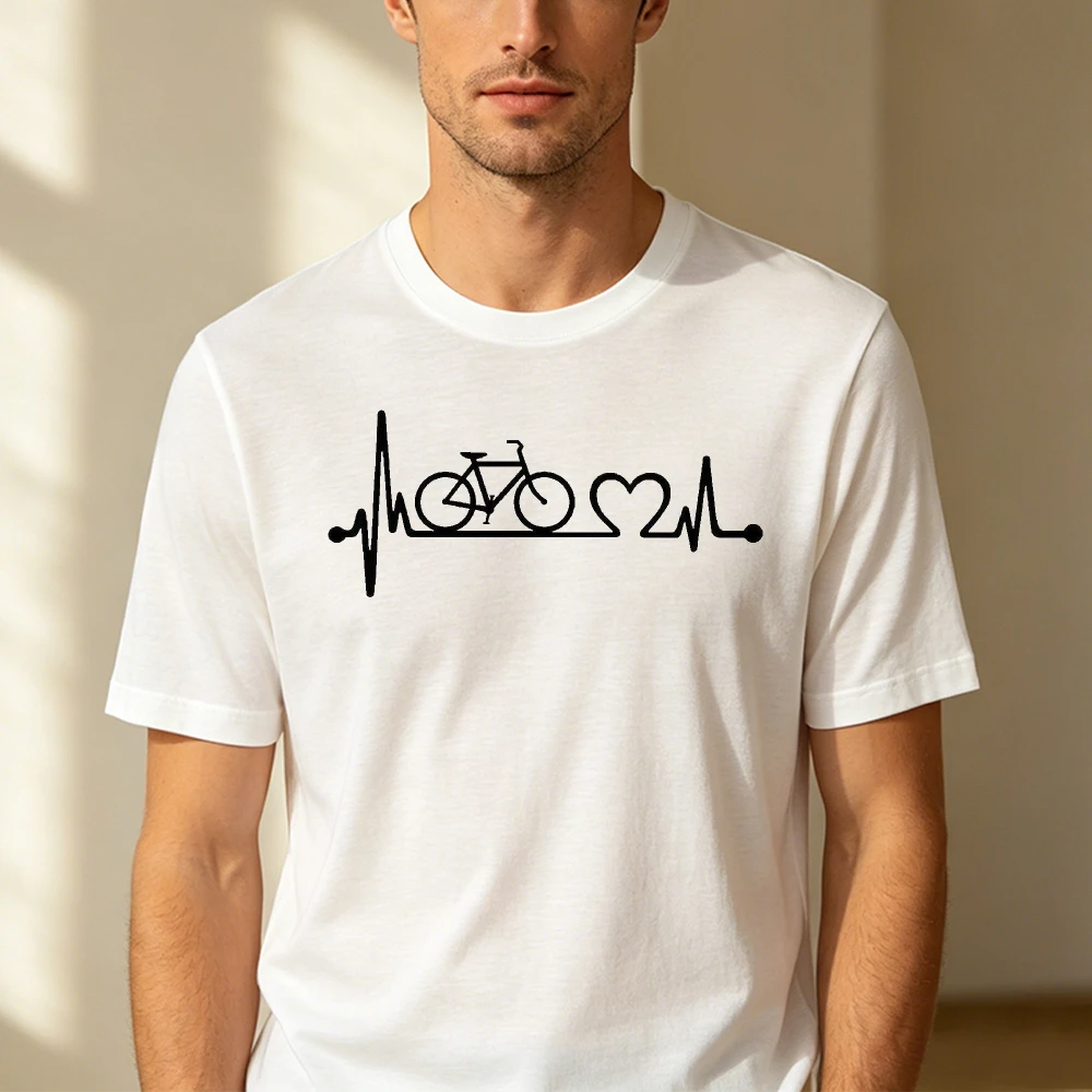 Bicycle Heartbeat Line Minimal Graphic Men Summer T Shirt Cycling Lover Simple Trendy Short Sleeve Daily Top
