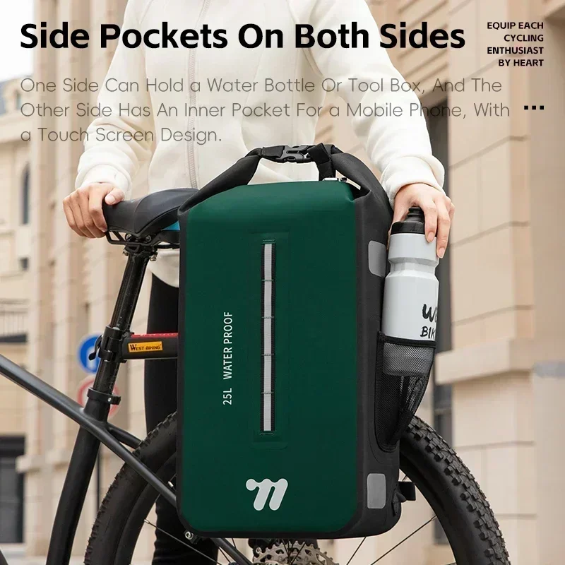 

WEST BIKING 25L Multifunctional Cycling Backpack TPU Waterproof Mountain Bike Rear Side Pouch Reflective Bicycle Travel Bag