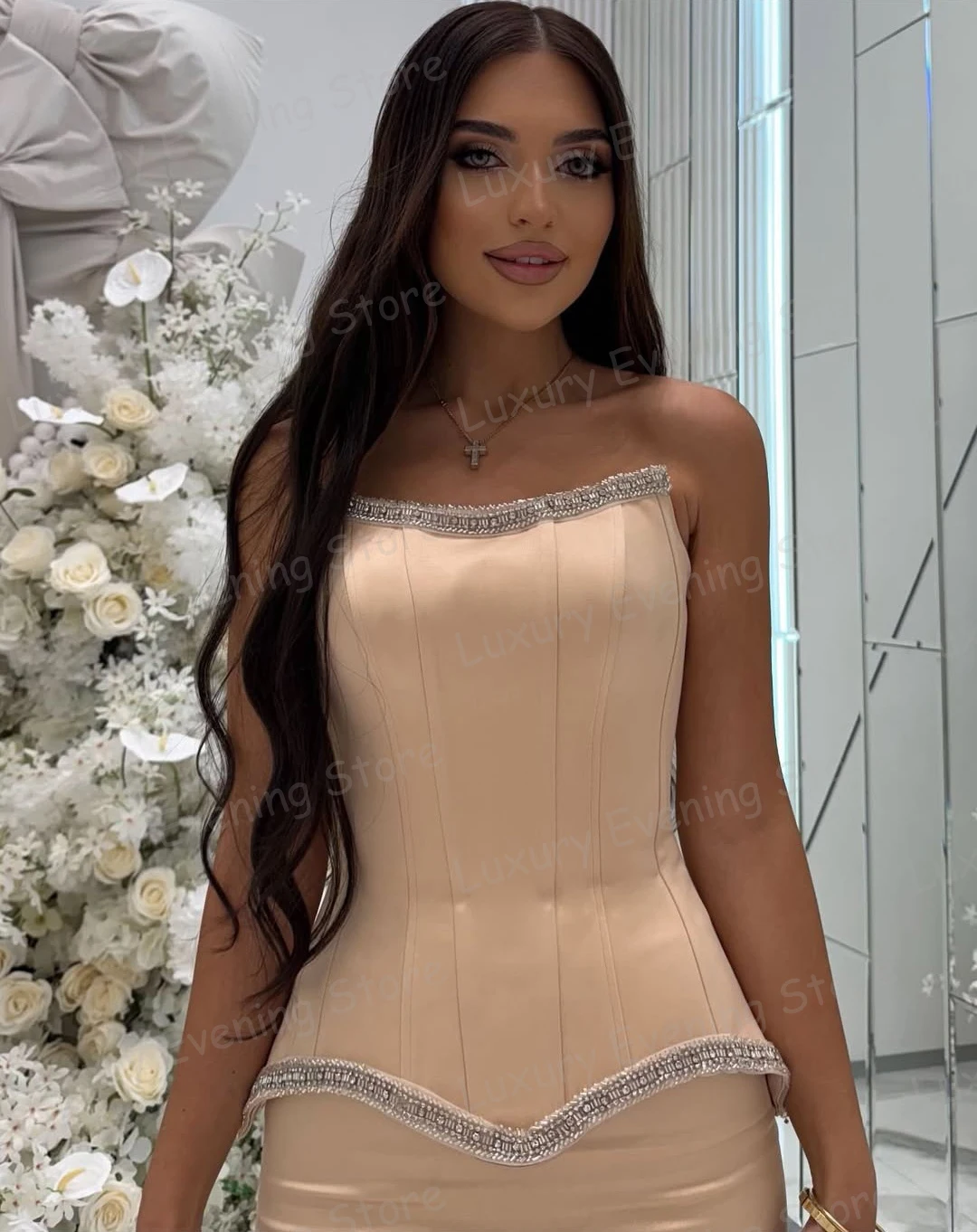 Luxury Evening Dresses Sexy Woman's Mermaid Boat Neck Sleeveless Prom Gowns Fashion Vestidos Customized فساتين سهرة