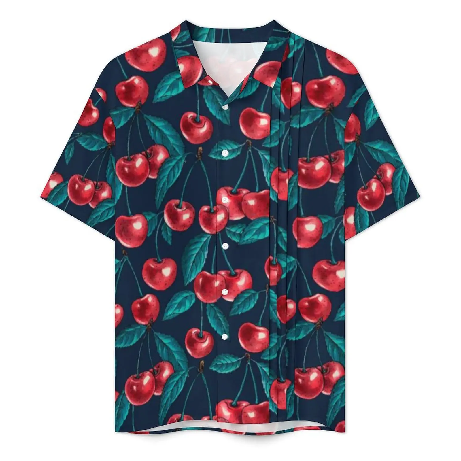 Hawaiian Shirt Beach Sweet Fruit Blouses Red Cherries Leaves Print Casual Shirts Men Short Sleeve Streetwear Oversized Clothes