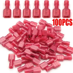 10/20/30/50/100pcs Nylon Female Cable Wire Connector FDFN1.25-250 Brass Insulated Spade Terminal 22-16AWG Wire Connectors