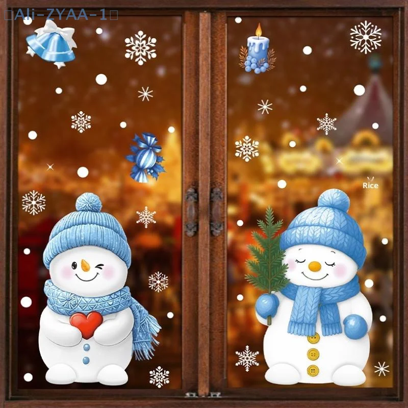 【ZYAA-1】Santa Claus Stickers Blue Snowman Window Decorations Glass Static Stickers Christmas Decor Snowflake Window Stickers