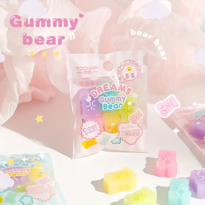 MOHAMM 1pack Random Creative Cartoon Eraser Student Holiday Prize Gift Cute Bear Wipe Clean Eraser Translucent