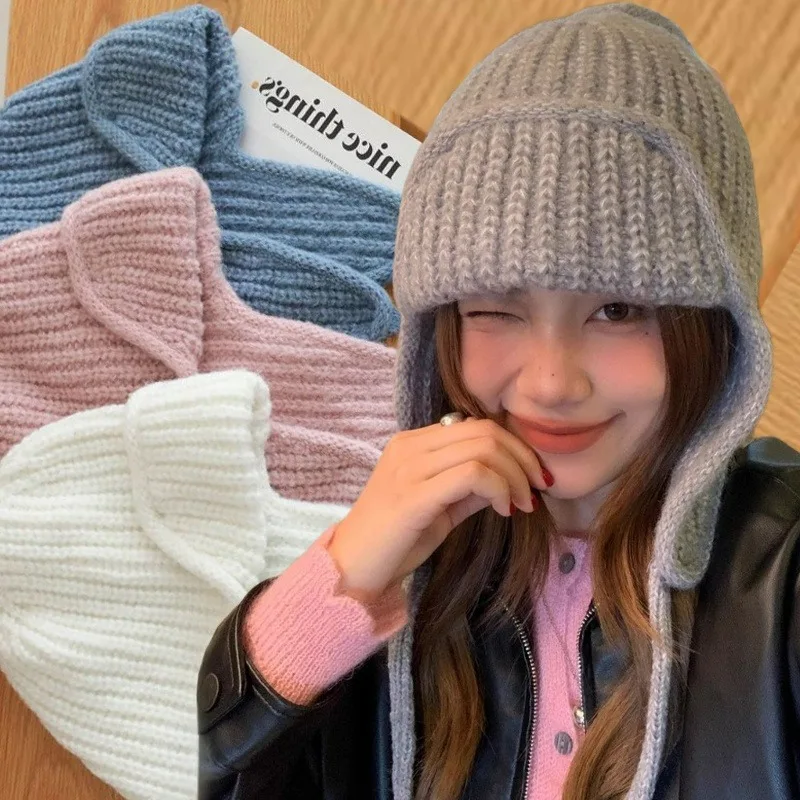 المرأة محبوك بونيه مع الأذن اللوحات الشتاء سميكة قبعة تدفئة يندبروف سدادات حماية الأذن قبعة للتزلج المشي لمسافات طويلة قبعات في الهواء الطلق