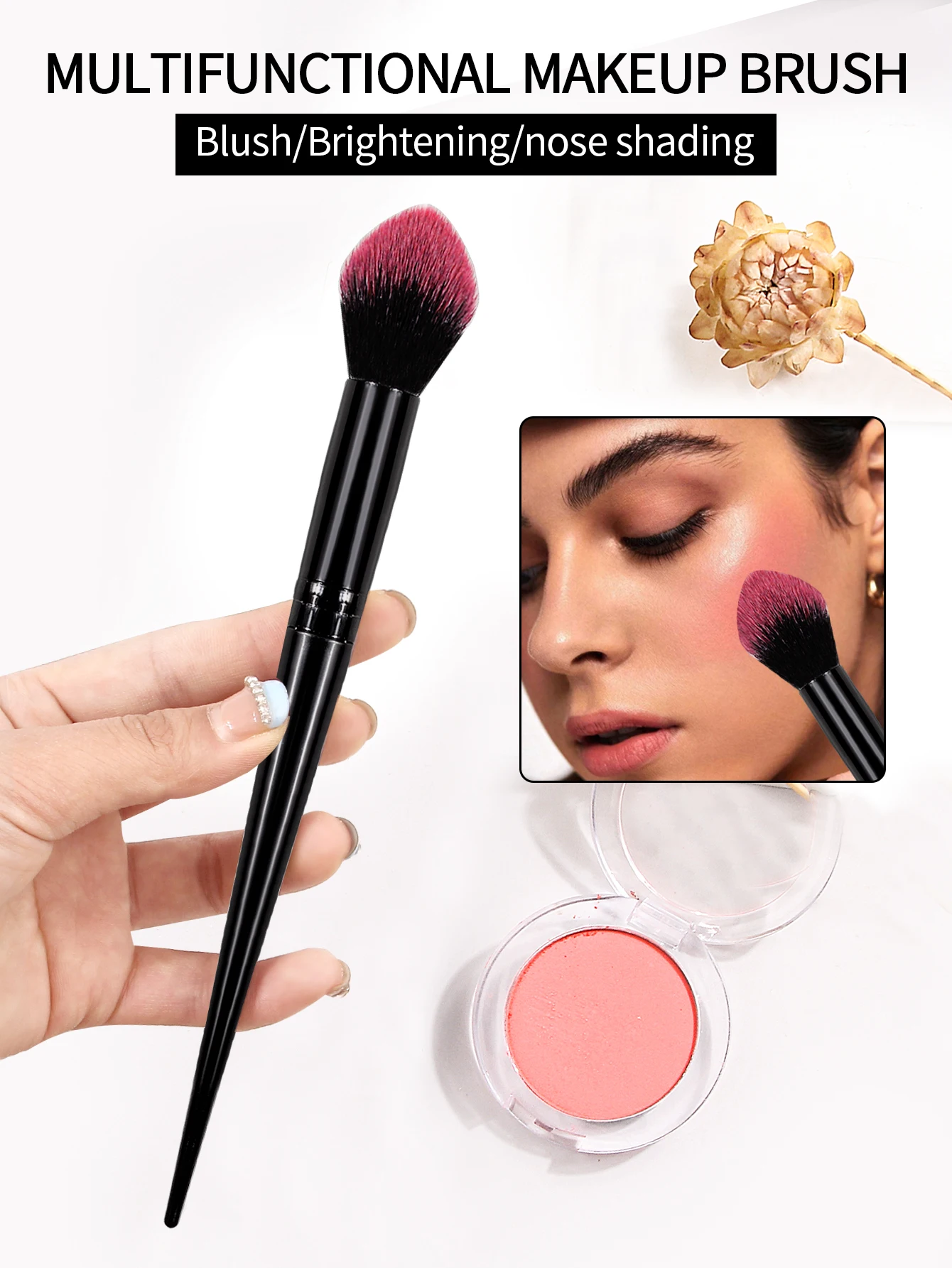 Pennello per sfumare evidenziatore professionale per trucco viso Pennello per fard con manico lungo Pennello per correttore Strumenti per trucco di bellezza