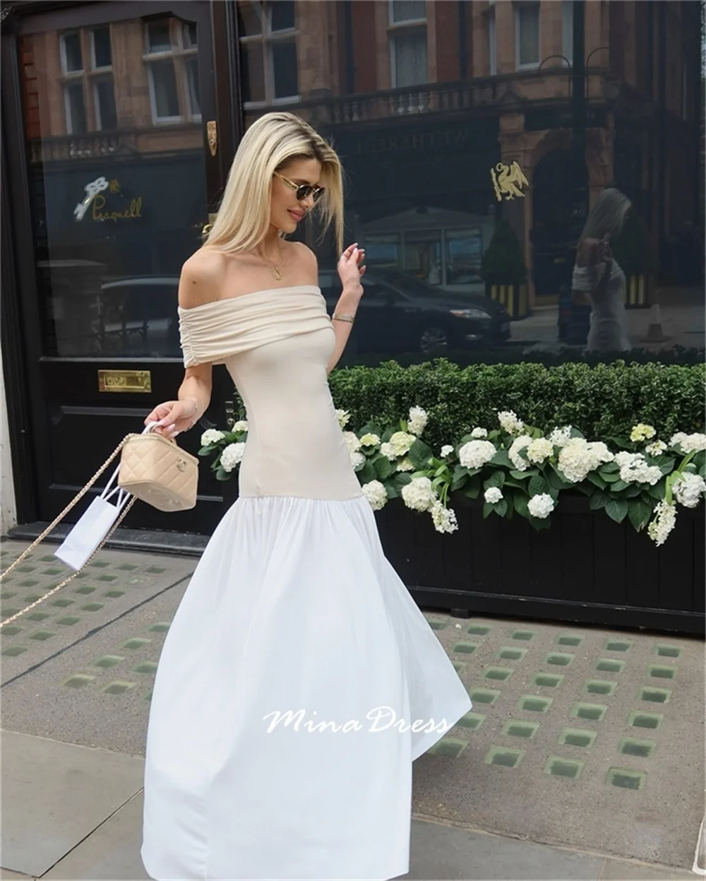 Mina Maßgeschneiderte One-Shoulder-elegante Partykleider für Damen, zweifarbige Ballkleider, luxuriöses, trägerloses, fehlendes Berichte-Abendkleid