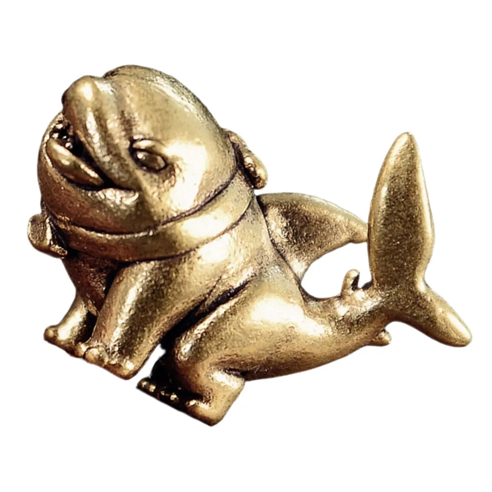 Vintage Brass Sharkdog Ocean Animal Decorative Marine Sculpture Tabletop Sea Creature Ocean Animals Figure