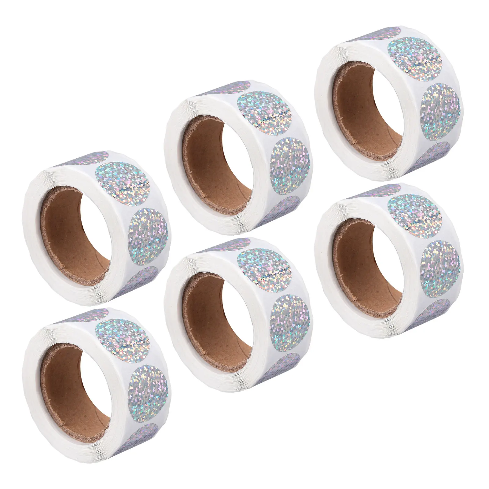 6 Rolls Round Stickers Labels Holographic Self Adhesive Shiny Dot Labels for Classroom Organizing Packing Sealing Craft Marking