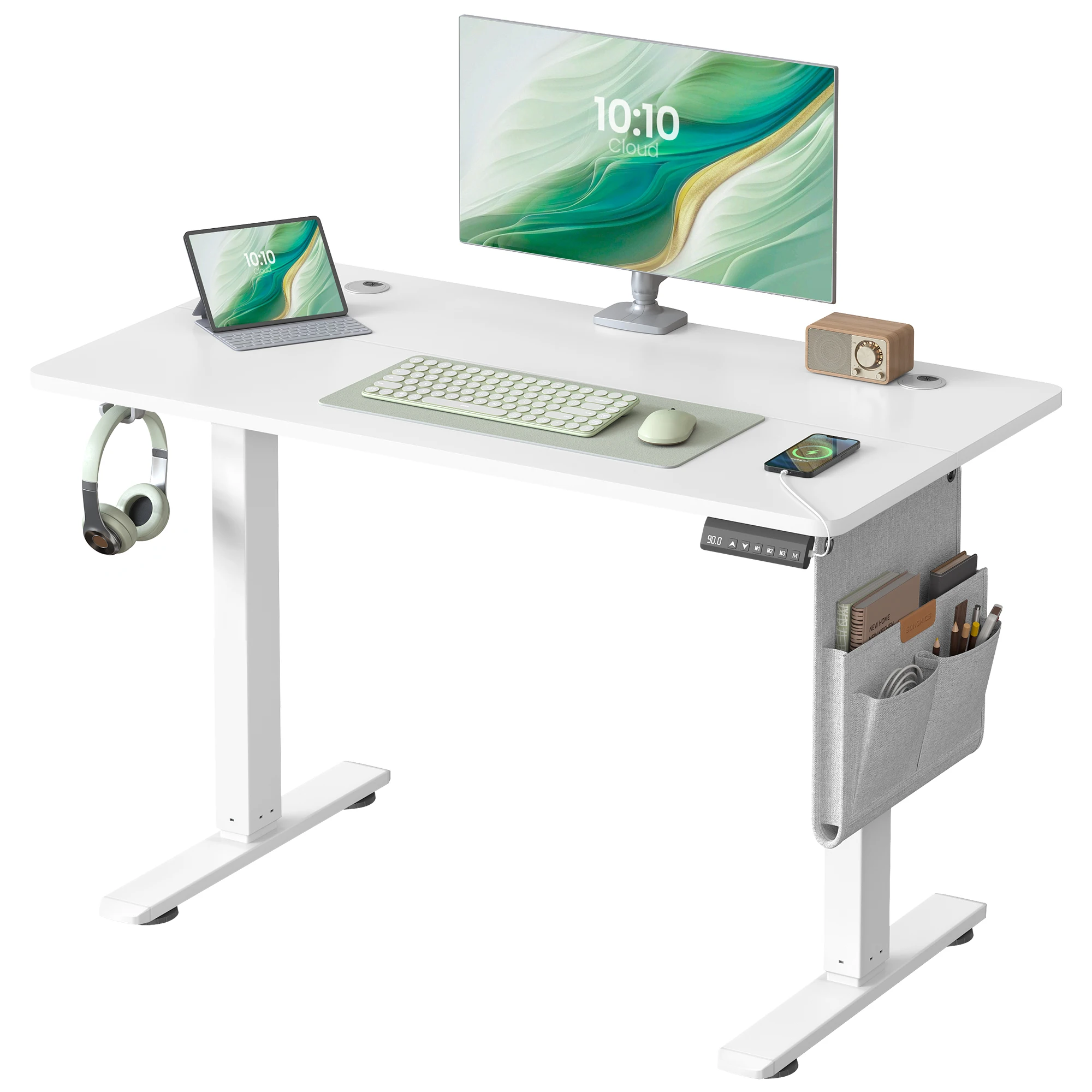 SONGMICS Höhenverstellbarer Schreibtisch, 100 x 60 cm, Memory-Funktion, USB-C-Anschluss
