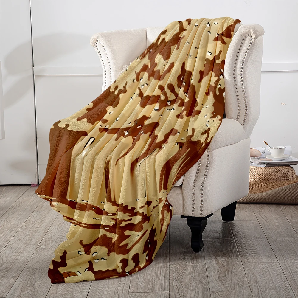 Desert Digital Camouflage Flannel Blanket Cartoon Printed Throw Blanket for Kids Adults Soft Plush Bed Sofa Cover Gift