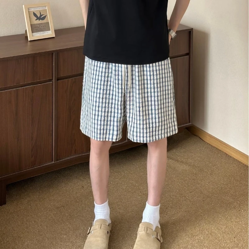 Plaid Casual Shorts for Men Women Oversize Hip Hop Streetwear Beach Bermudas shorts Baggy Seersucker Lightweight cooling Pants