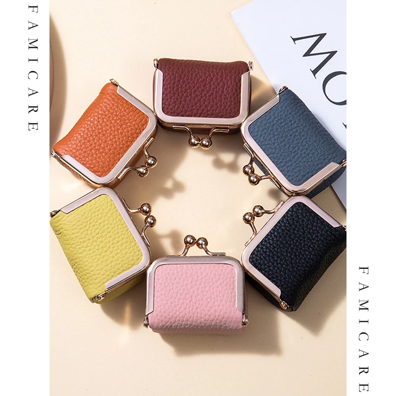 New Top Grain Leather Mini Frame Purse Jewelry Organizer Box for Ring Necklace Earring Coin Pocket Wired Headphone Storage Case