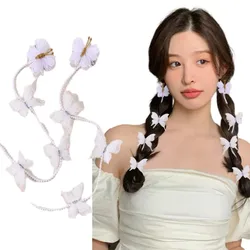 ncmama 2Pcs/set New Tassel Butterfly Hair Clip for Women Girls Cute Fairy Pearl Hairpin Korea Hair Accessories Hair Styling Tool