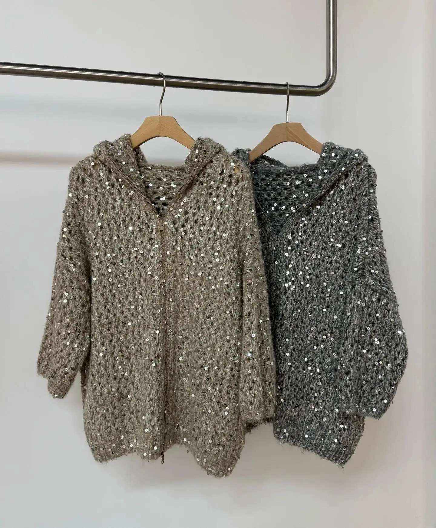 

Exquisite luxurious hand woven sparkling mohair cotton blend cardigan