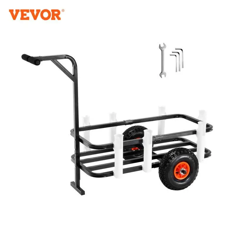 

VEVOR 200/300/350 lbs Beach Fishing Cart with Two 11"/13"/16" Wheels 7 Rod Holders Steel Pier Wagon Trolley for Sand Picnic