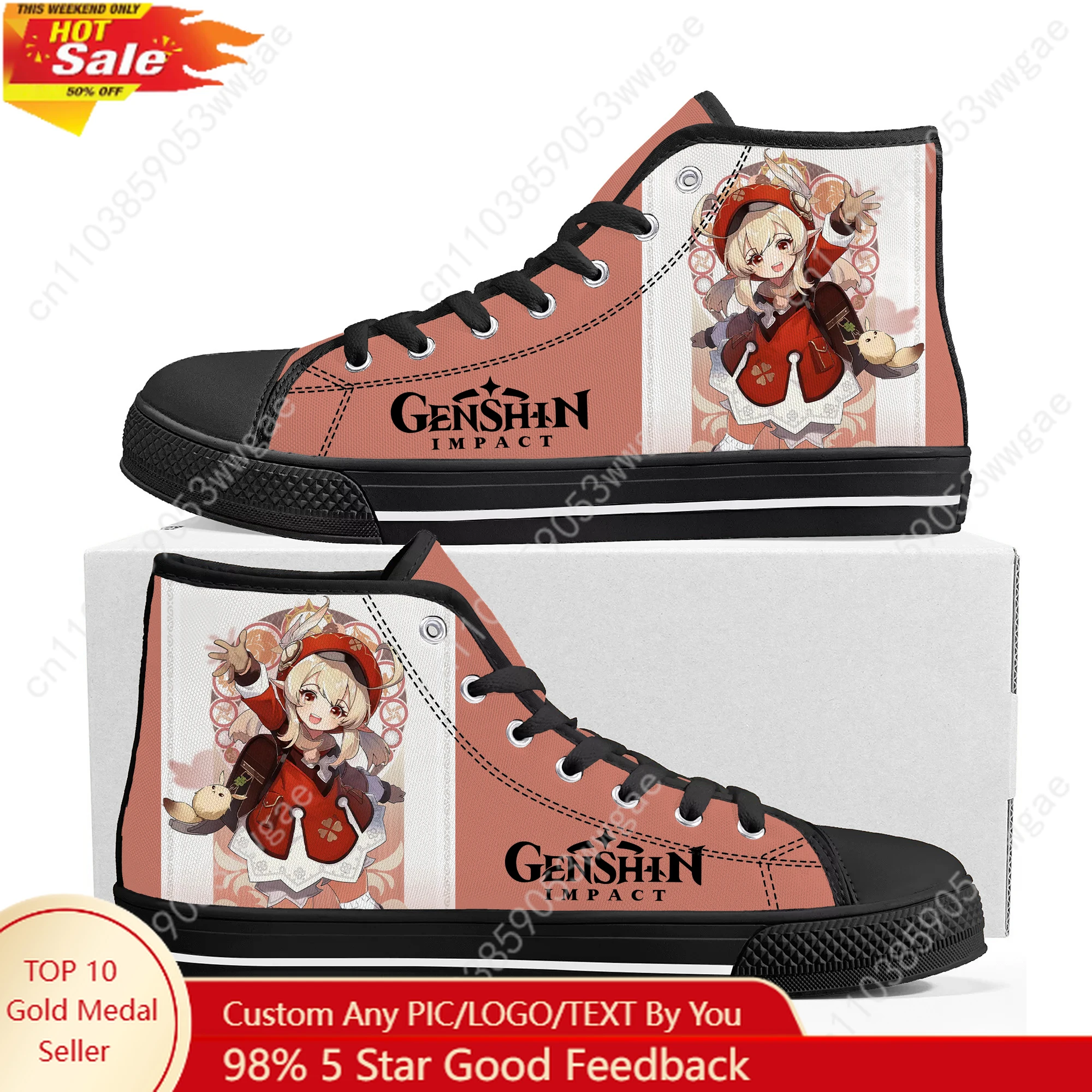 

Genshin Klee High Top Sneaker Mens Womens Teenagers High Quality Canvas Sneaker Fashion Casual Couple Shoes Custom Made Shoes