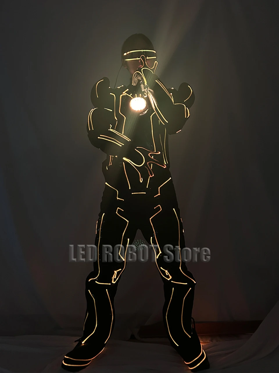 Change Colors Iron Man LED Optic Fiber Light Up Dance Costume LED Robot Halloween Dress For Nightclub DJ Stage Performance