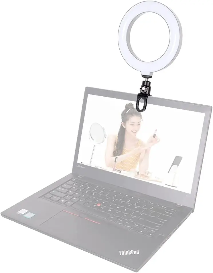 U-Shaped Clamp Mount with Phone Holder, Clip On Mount with 1/4" Screw Ball Head Adapter for Ring Light, Laptop Computer, Webcam