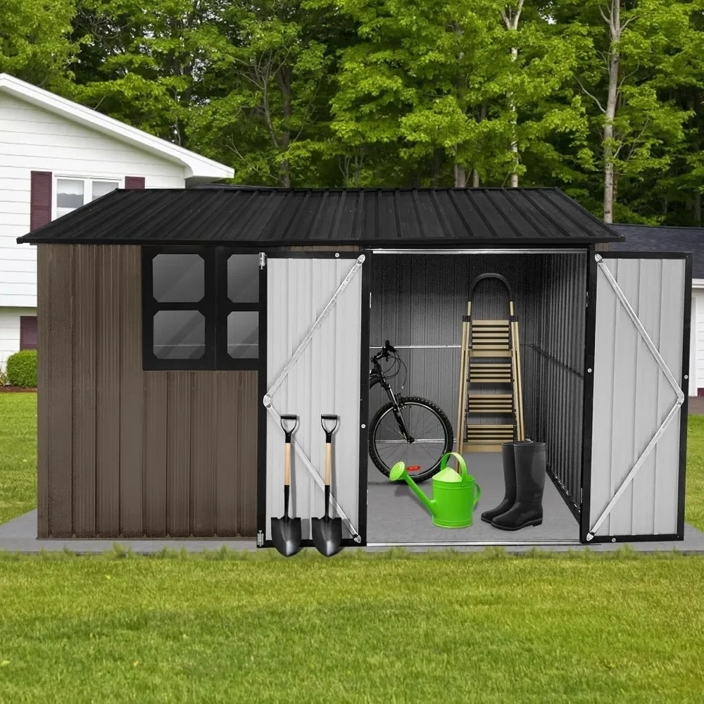 Sheds 10FT x 8FT Outdoor with Window & Storage Clearance, Metal Anti-Corrosion Utility Tool House with Lockable Door