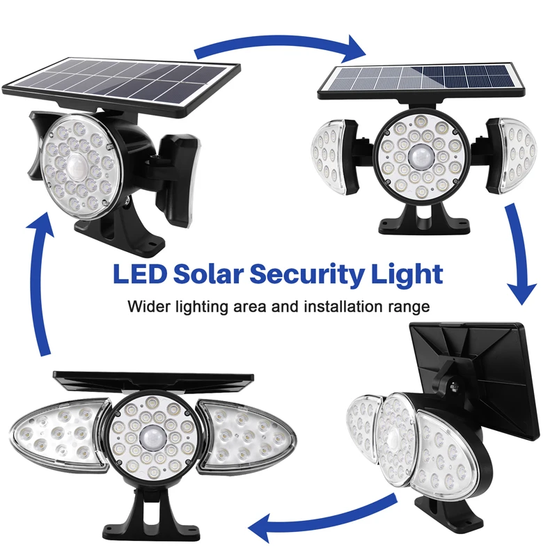 ワイヤレス屋外ソーラーライト,38 LED,セキュリティウォールライト,360 ° 回転,3モード,ip65,ガレージ,庭,正面玄関,庭