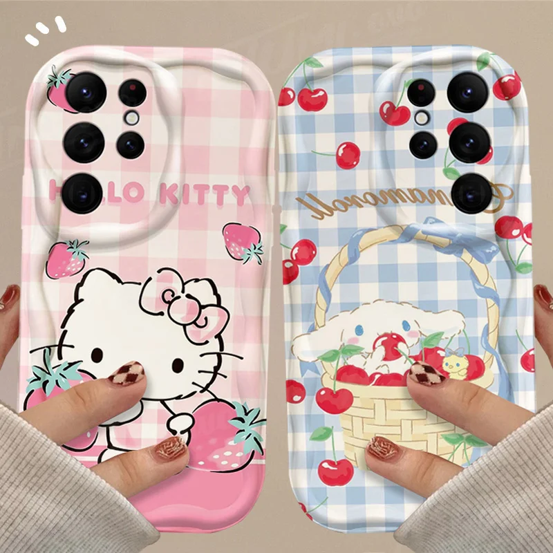 Hello Kitty Cinnamoroll 3D Wave Case For Samsung Galaxy A54 A34 A24 A14 A13 A53 A33 A73 A23 A52 A52S A32 A22 A12 A51 A71 Cover