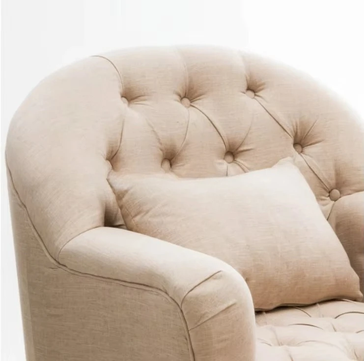Luxury Modern Linen Fabric Home Furniture Curved Back Vintage Design Accent Chair Round Back Armchair