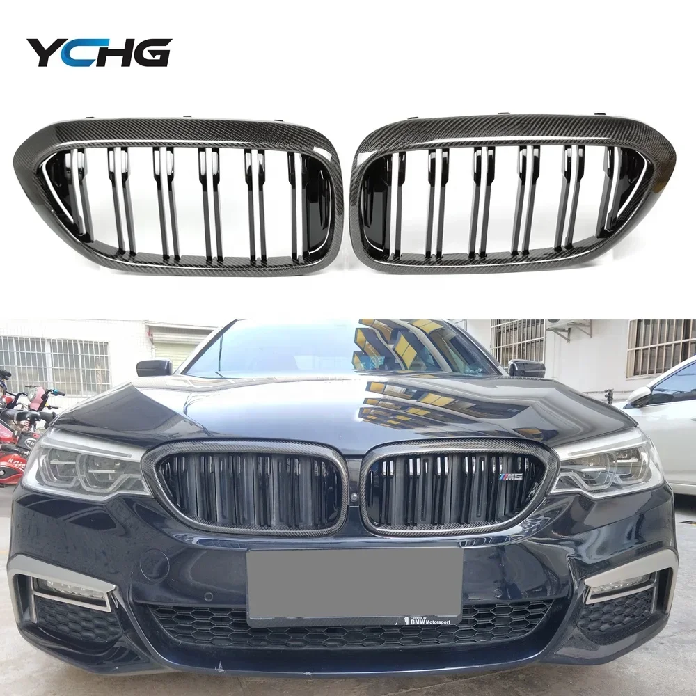 G30 Double Slat Carbon Fiber Front Bumper Kidney Grill For BMW 5 Series pre-lci G30 G31 F90 M5 2017-2019 car part