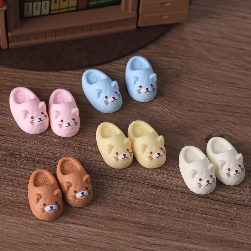 10pcs Cute plush cat slippers DIY miniature dollhouse toys daily ornaments