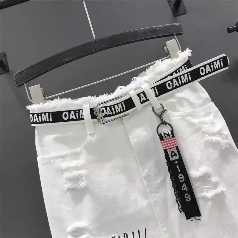 Midi Ripped Chubby Women's Denim Skirt High Waist White Female Jeans Skirts Y2k Vintage Streetwear A Line Korean Style Aesthetic