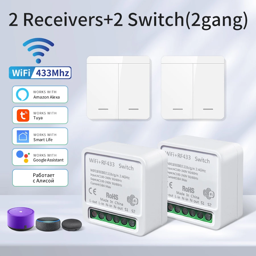 Tuya WiFi Slimme Lichtschakelaar Smart Home Draadloze RF 433 mhz Drukknop Wandschakelaar Via Alexa Google Home Alice Smart leven App