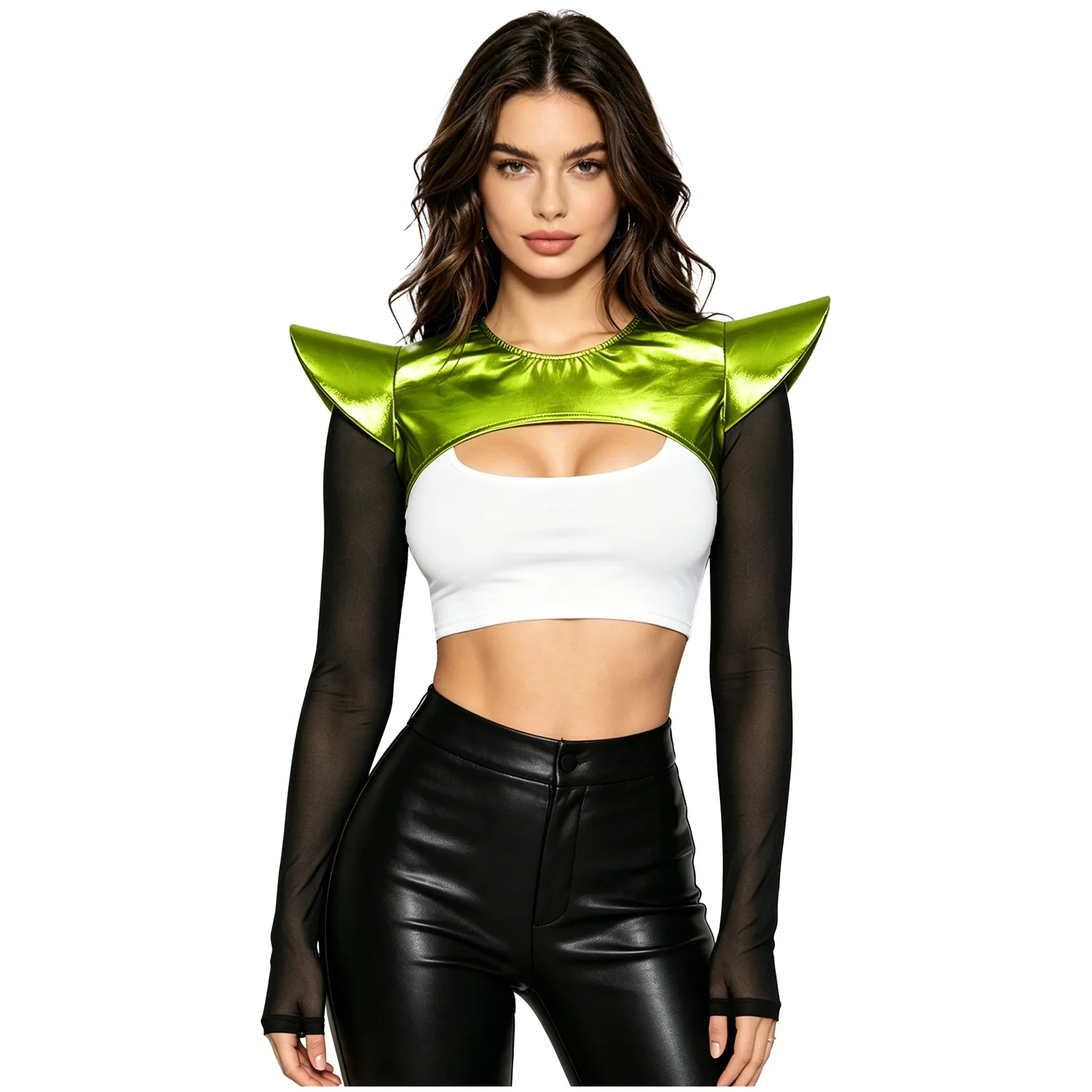 Women Men Metallic Gothic Armor Shrug Steampunk Gothic Shoulder Epaulet Alien Robot Astronaut Shrug Crop Top Halloween Costumes - view 4