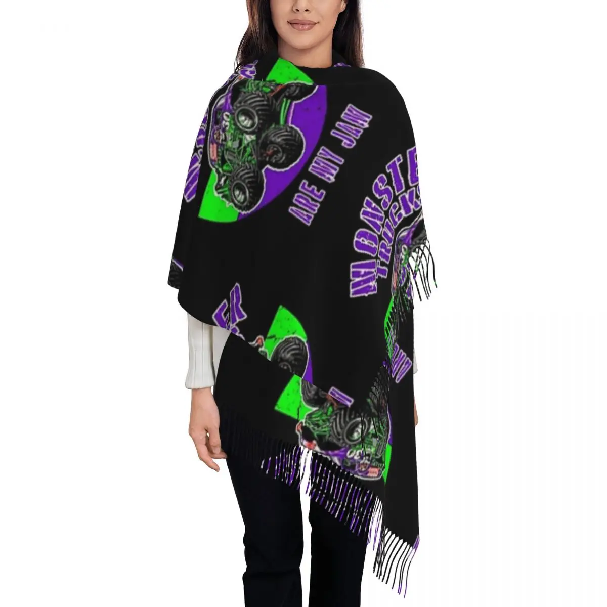 Monster Truck Are My Jam Grave Digger Vintage Art Scarf Tassel Scarves for Women Shawls and Wraps Long Fall Winter Shawl Wrap